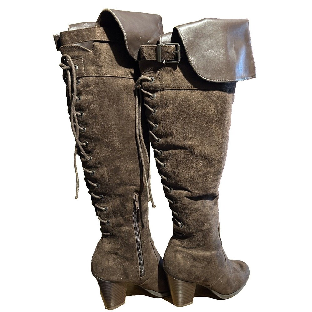 Circus by Sam Edelman Brown Suede Over The Knee Lace Up Boots Women Sz 6